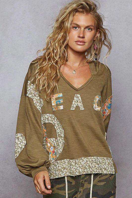 Image of POL Peace Patch Floral Long Sleeve Hoodie | Queeble.shop