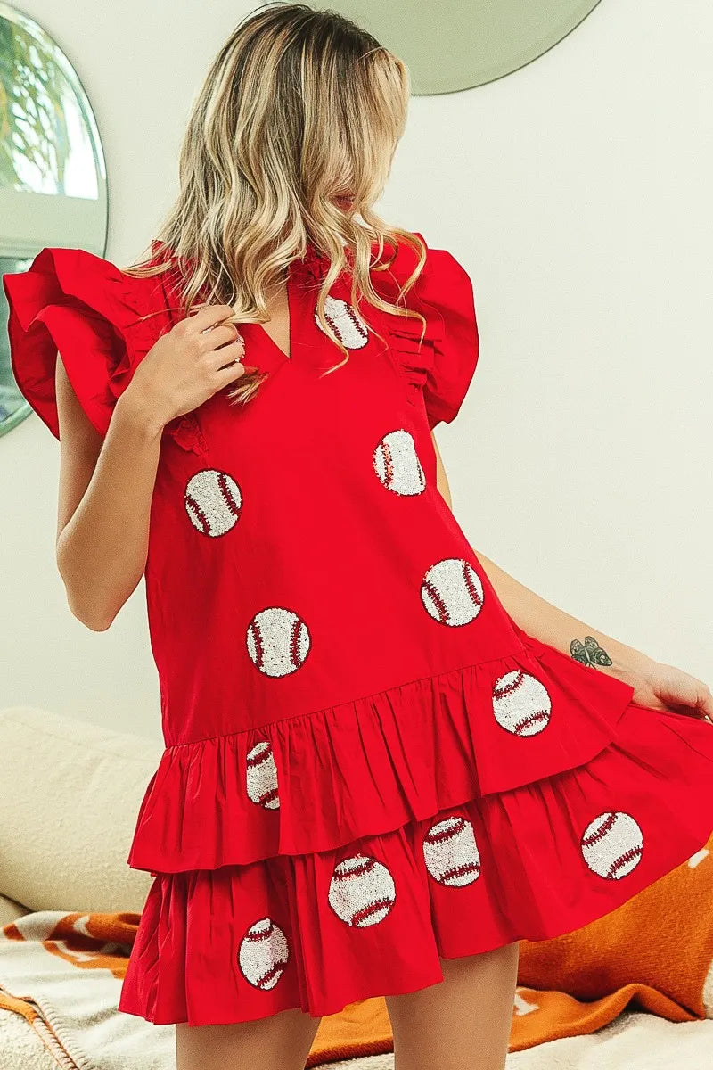Image of Sequins Baseball Patch Gameday Dress | Queeble.shop