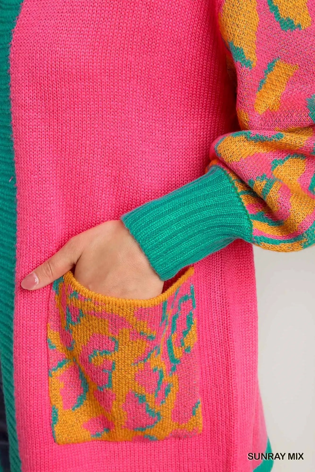 Image of Umgee Animal Print Open Front Sweater Cardigan | Queeble.shop