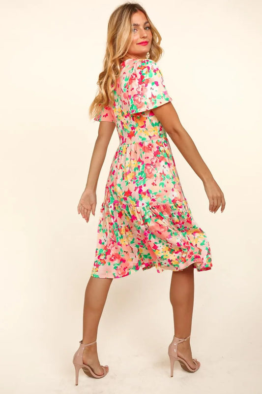 Image of Haptics Tiered Floral Midi Dress with Pockets | Queeble.shop