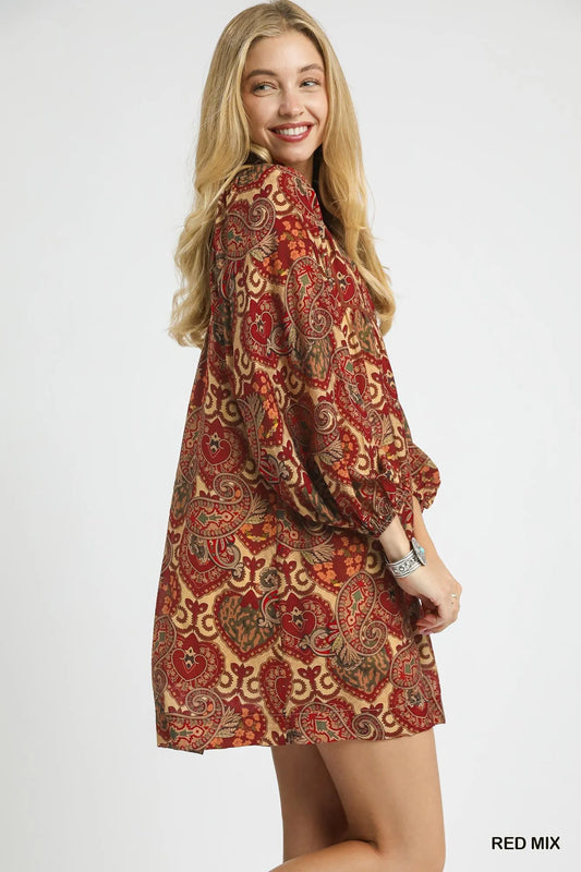 Image of Umgee Boho Mix Paisley Babydoll Dress | Queeble.shop