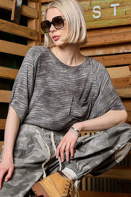 Image of POL Zebra Print Round Neck Half Sleeve T-Shirt | Queeble.shop