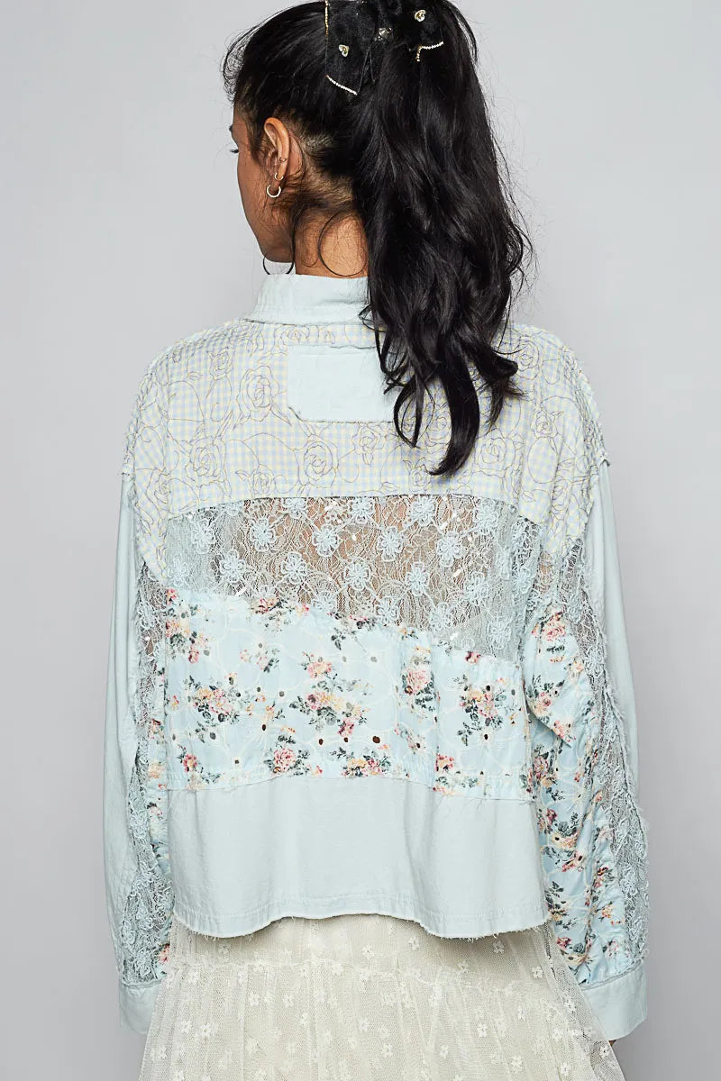 Image of POL Floral Long Sleeve Shirt with Lace Panel Details | Queeble.shop