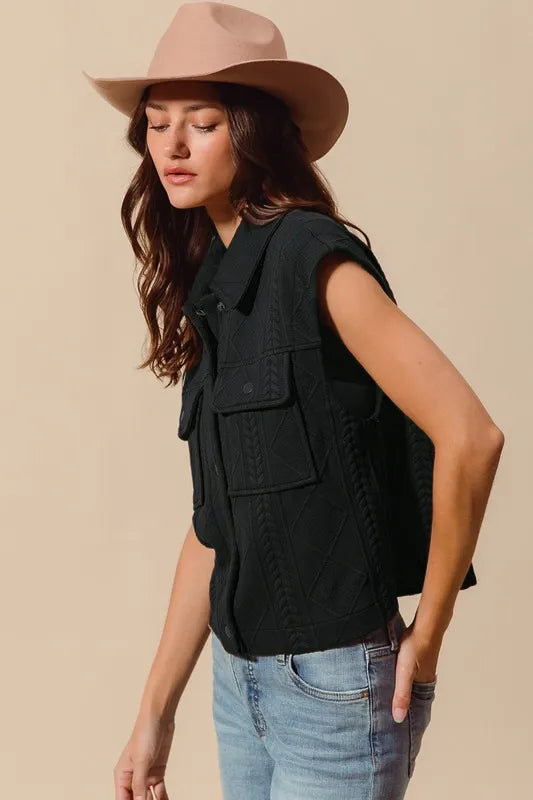 Image of SO ME Cable Quilting Stitch Button Up Knit Vest | Queeble.shop