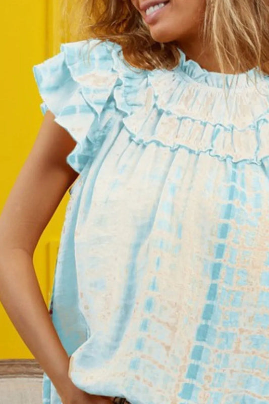 Image of BiBi Tiered Ruffle Neck Tie Dye Top | Queeble.shop