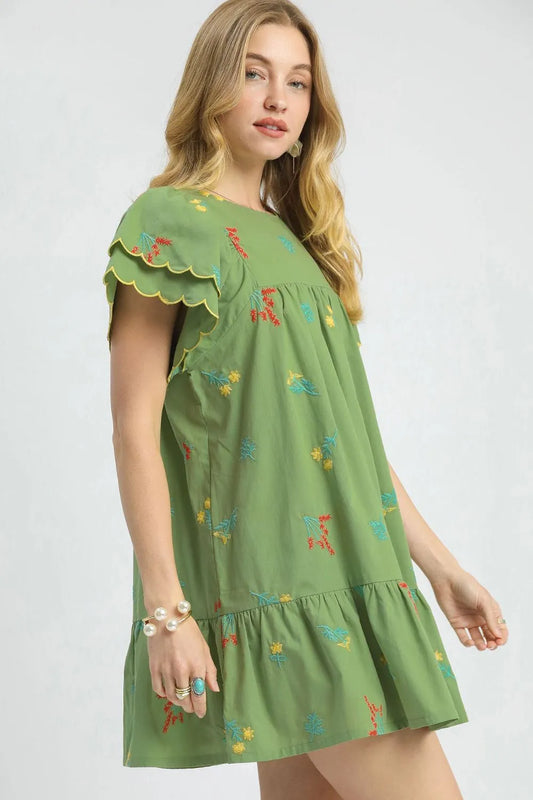 Image of Umgee Floral Embroidered Short Sleeve Mini Dress | Queeble.shop