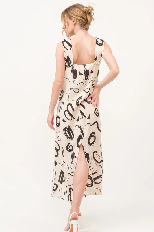 Image of And The Why Square Neck Abstract Printed Maxi Dress | Queeble.shop