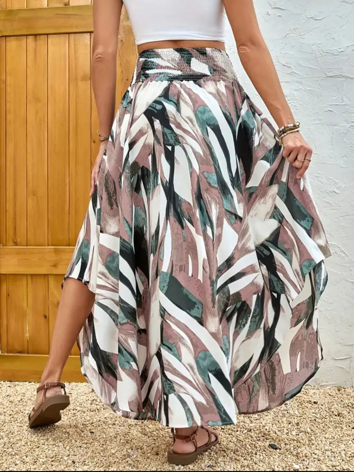 Image of Asymmetrical Smocked Printed Skirt | Queeble.shop