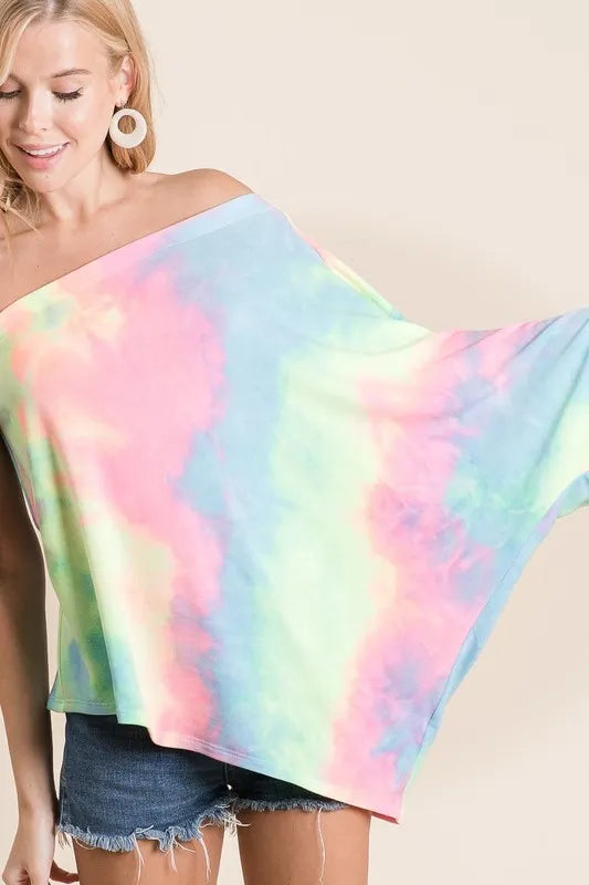 Image of BiBi Tie Dye French Terry One Shoulder Top with Dolman | Queeble.shop