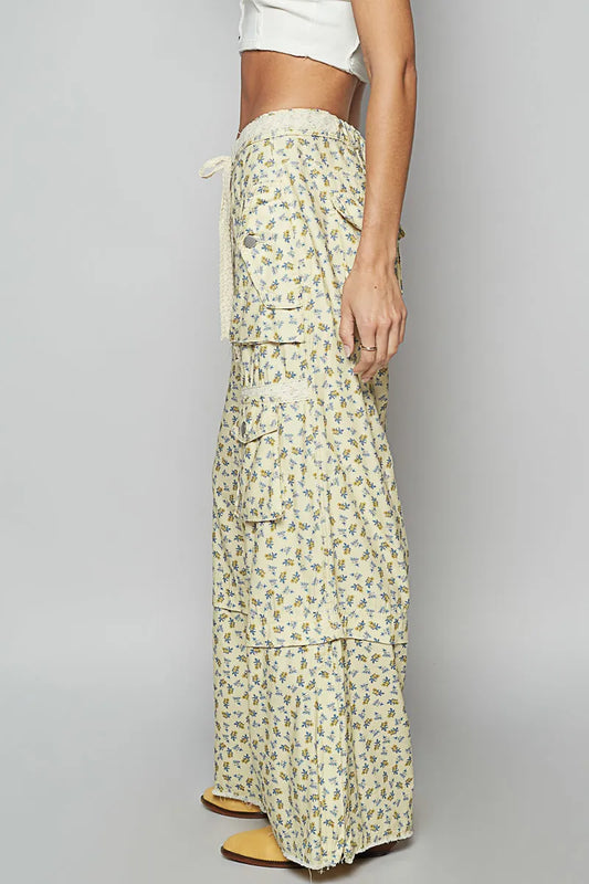 Image of POL Floral Cargo Wide Leg Pants with Lace Drawstring | Queeble.shop
