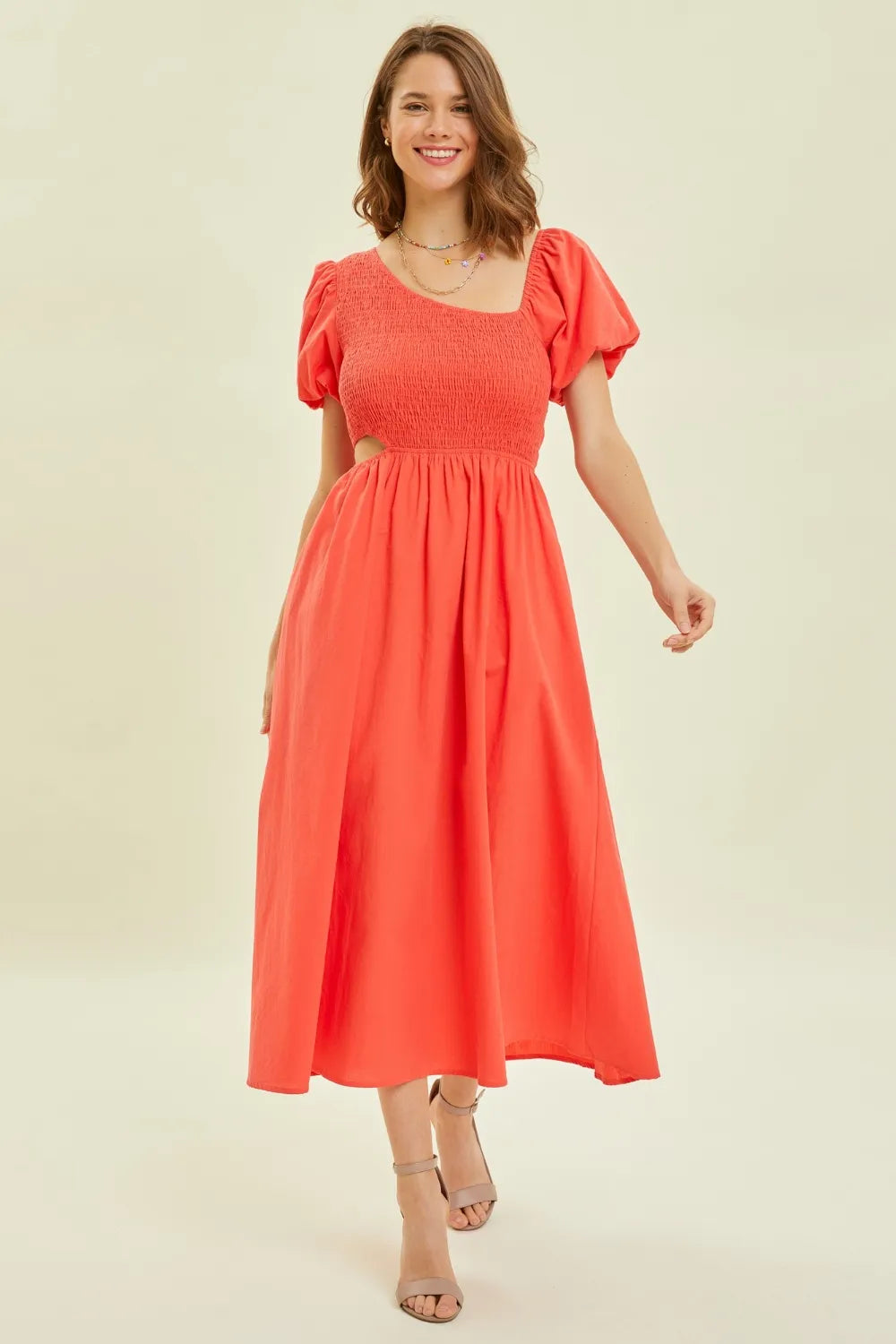 Image of HEYSON Smocked Cutout Midi Dress | Queeble.shop