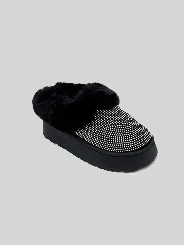 Image of WILD DIVA Embellished Faux Fur Platform Booties | Queeble.shop