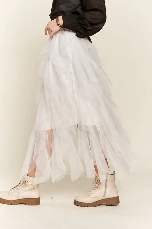 Image of ADORA Ruffled Elastic Waist Midi Skirt | Queeble.shop