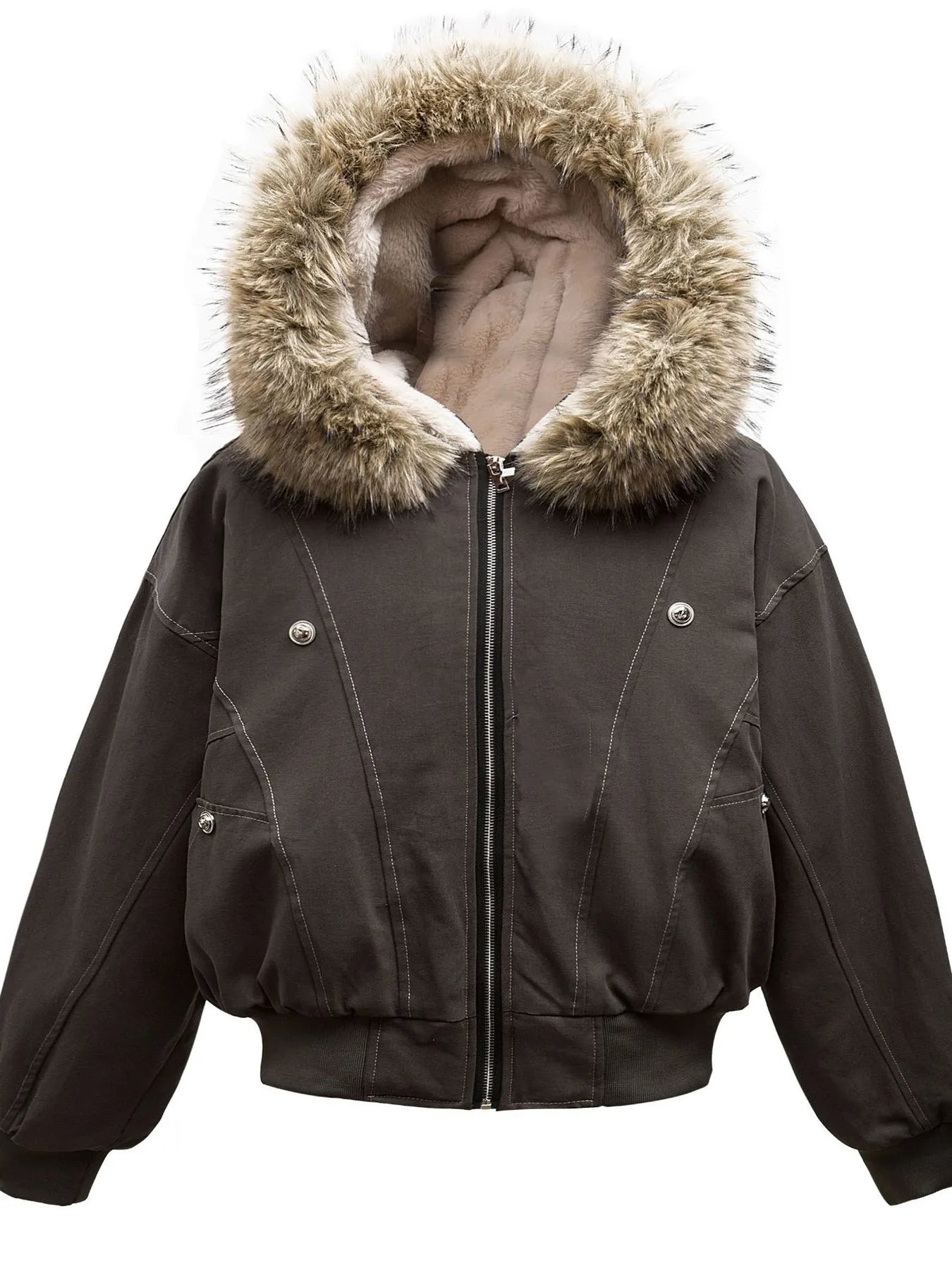 Image of Men's Faux Fur Hooded Zip Up Jacket | Queeble.shop