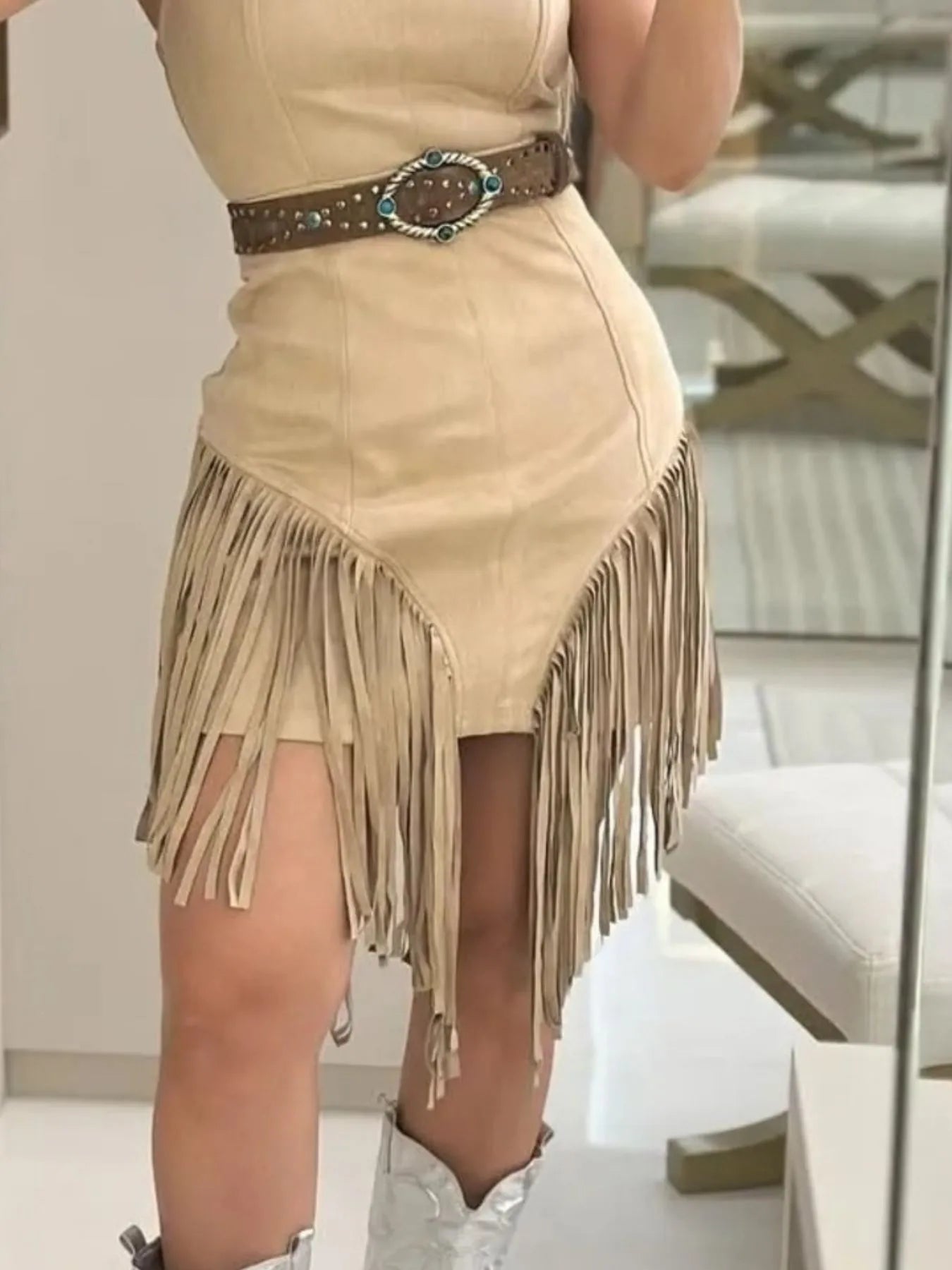 Image of Fringe Square Neck Bodycon Mini Dress | Queeble.shop
