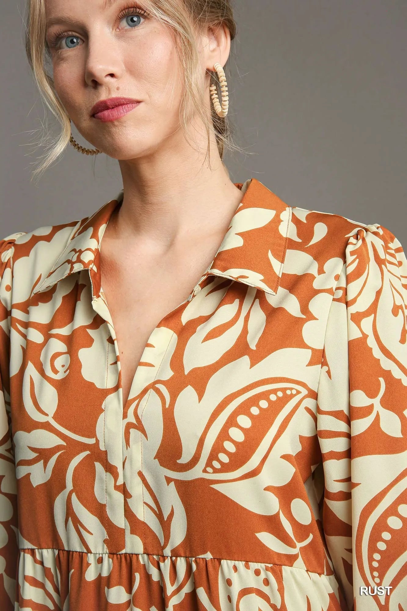 Image of Umgee Full Size Floral Tiered Midi Shirt Dress Plus Size | Queeble.shop