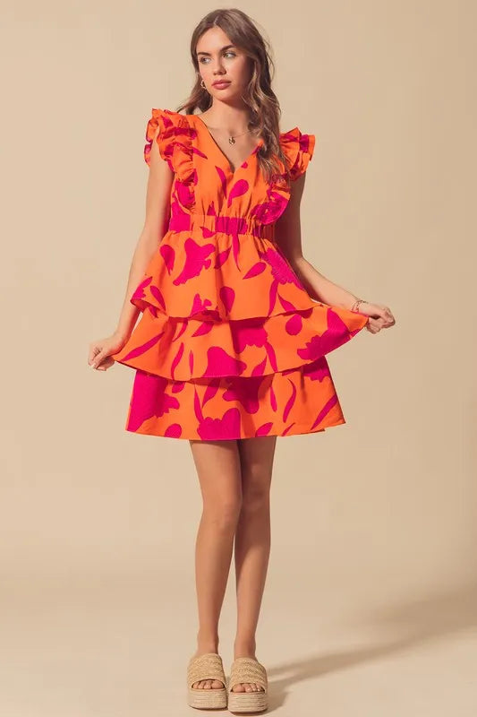 Image of SO ME Floral V Neck Layered Dress with Elasticized Waist | Queeble.shop
