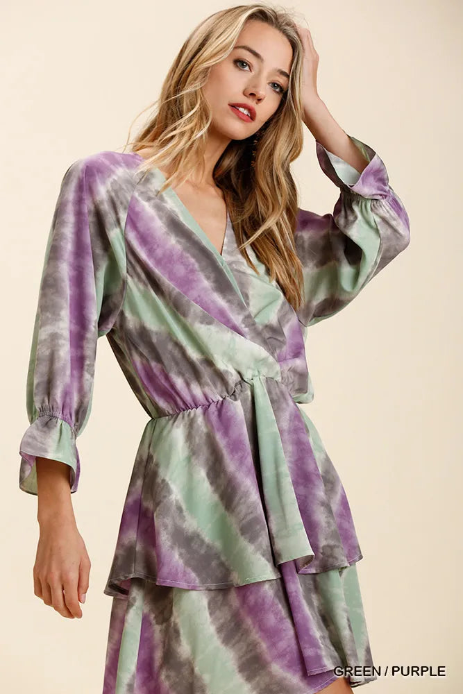 Image of Umgee Tie Dye Ruffled Layered Dress with Elastic Waistband | Queeble.shop