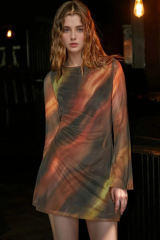 Image of Tie Dye Print Long Sleeve Bodycon Mini Dress | Queeble.shop