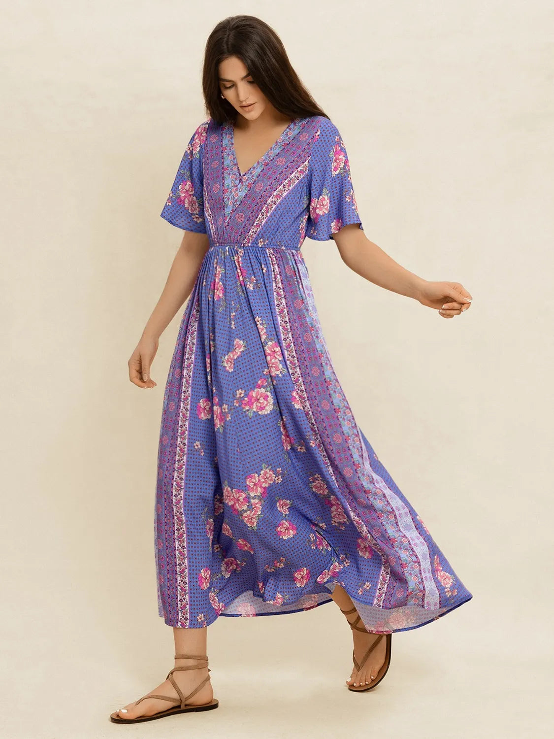 Image of Printed Short Sleeve Midi Dress | Queeble.shop