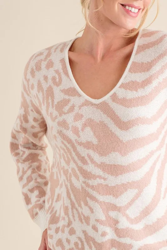 Image of And The Why Leopard Zebra Combo Casual Sweater Top | Queeble.shop