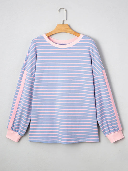 Image of Stripe Oversize Contrast Trim Drop Shoulder Sweatshirt | Queeble.shop