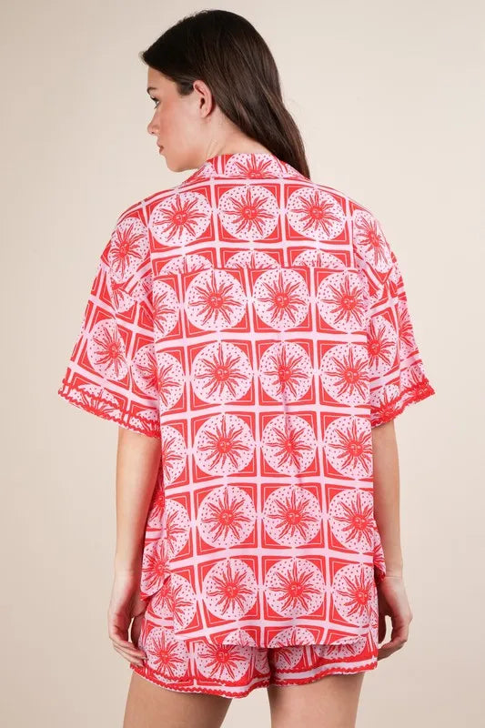 Image of VERY J Full Size Tropical Printed Shirt Top and Shorts Set Plus Size | Queeble.shop