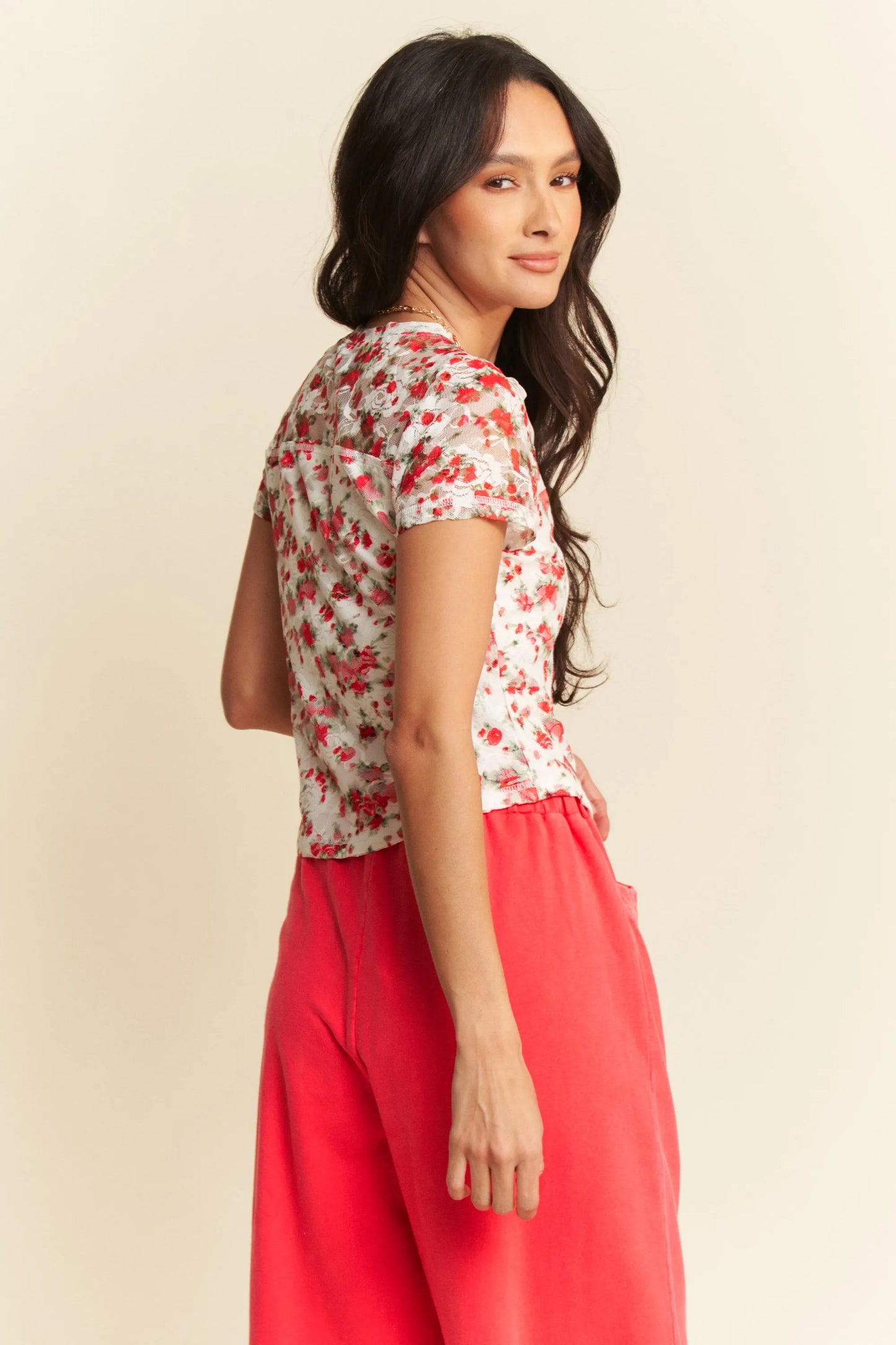 Image of Davi & Dani Ribbon Short Sleeve Layered Mesh Top | Queeble.shop