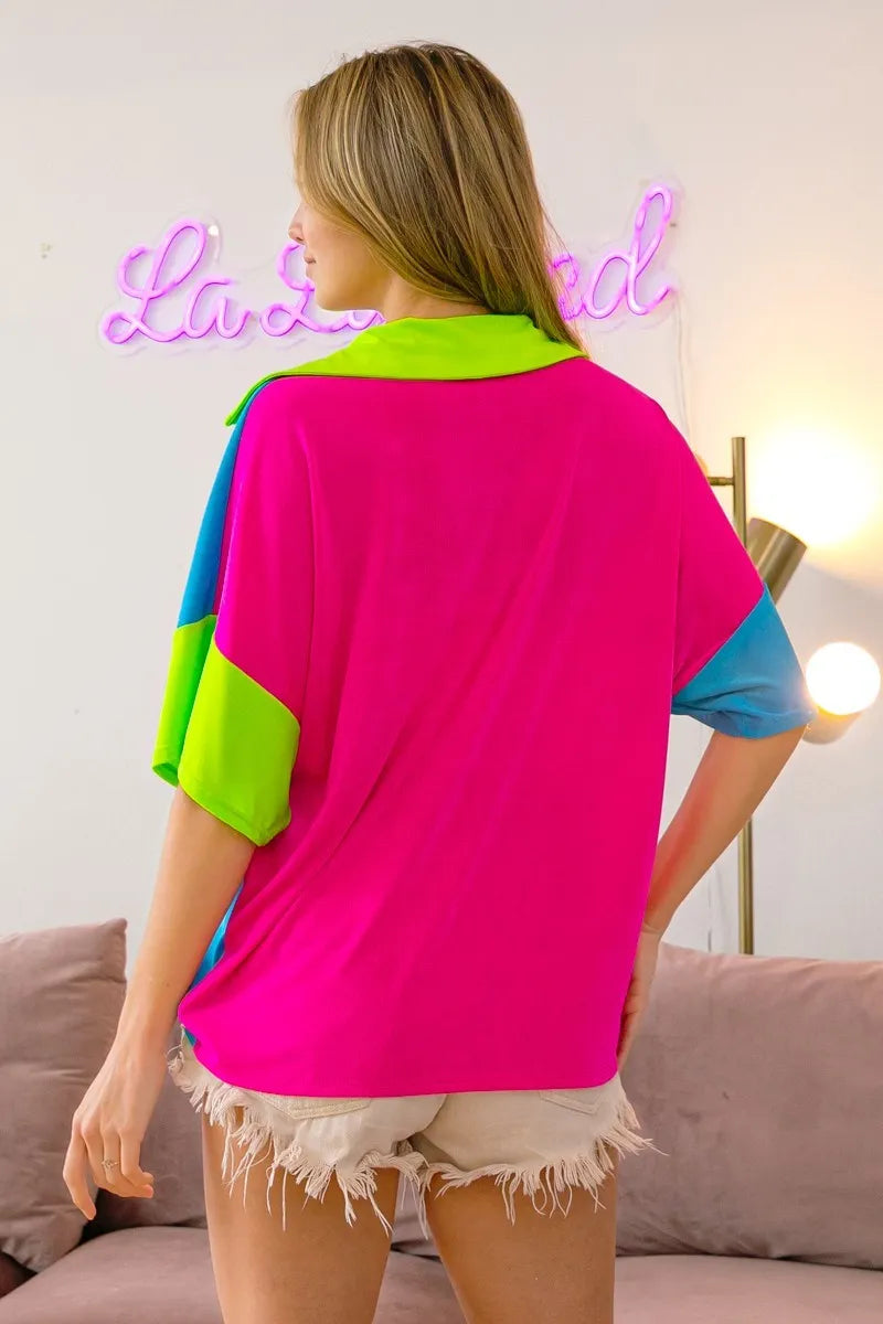 Image of BiBi Slinky Knit Color Block V Neck Front Top | Queeble.shop