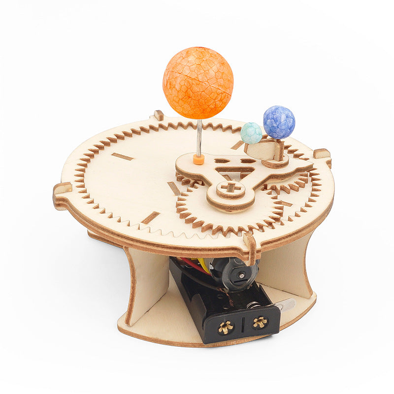 Solar-system robotics kit with wooden gears and planets