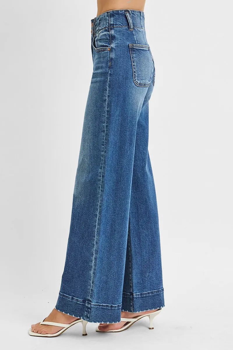 Image of RISEN Full Size High Rise Ankle Wide Seam Detailed Jeans Plus Size | Queeble.shop