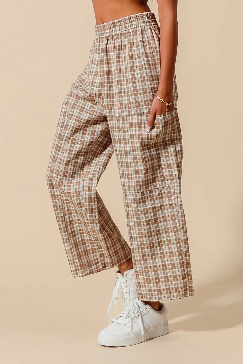 Image of SO ME Check Plaid Wide Leg Pants with Big Patch Pockets | Queeble.shop
