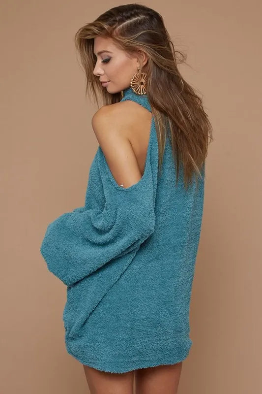 Image of BiBi Belle Sweater Knit Open One Shoulder Turtle Neck | Queeble.shop