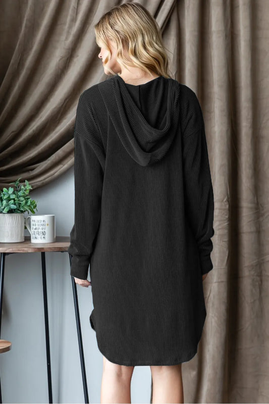 Image of Heimish Ribbed Long Sleeve Hooded Dress | Queeble.shop