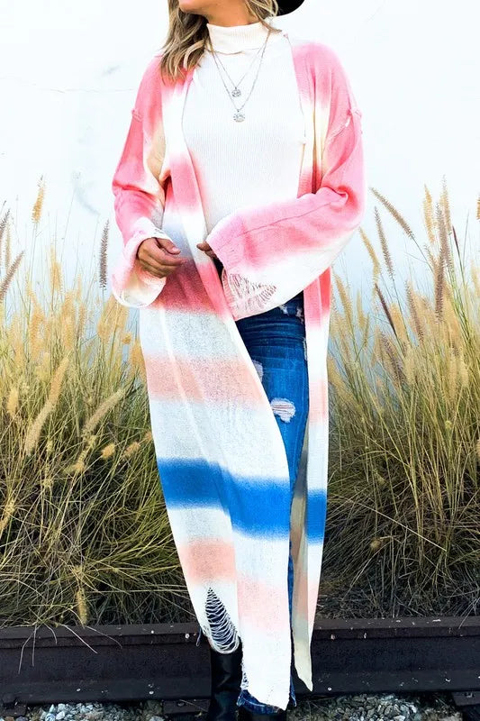 Image of And The Why Multi Gradation Dye Maxi Cardigan Sweater | Queeble.shop