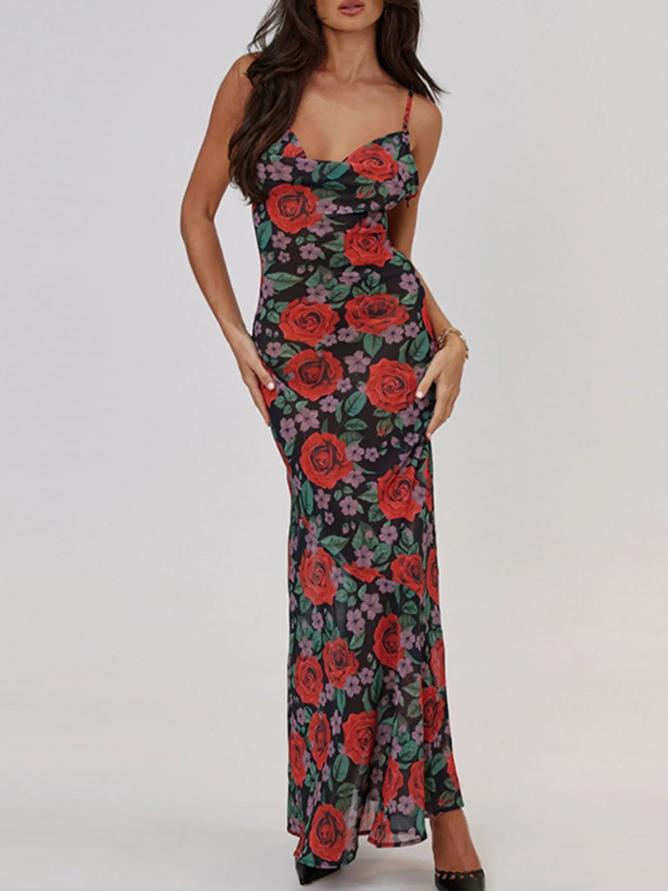 Image of Floral Print Bodycon Maxi Dress | Queeble.shop
