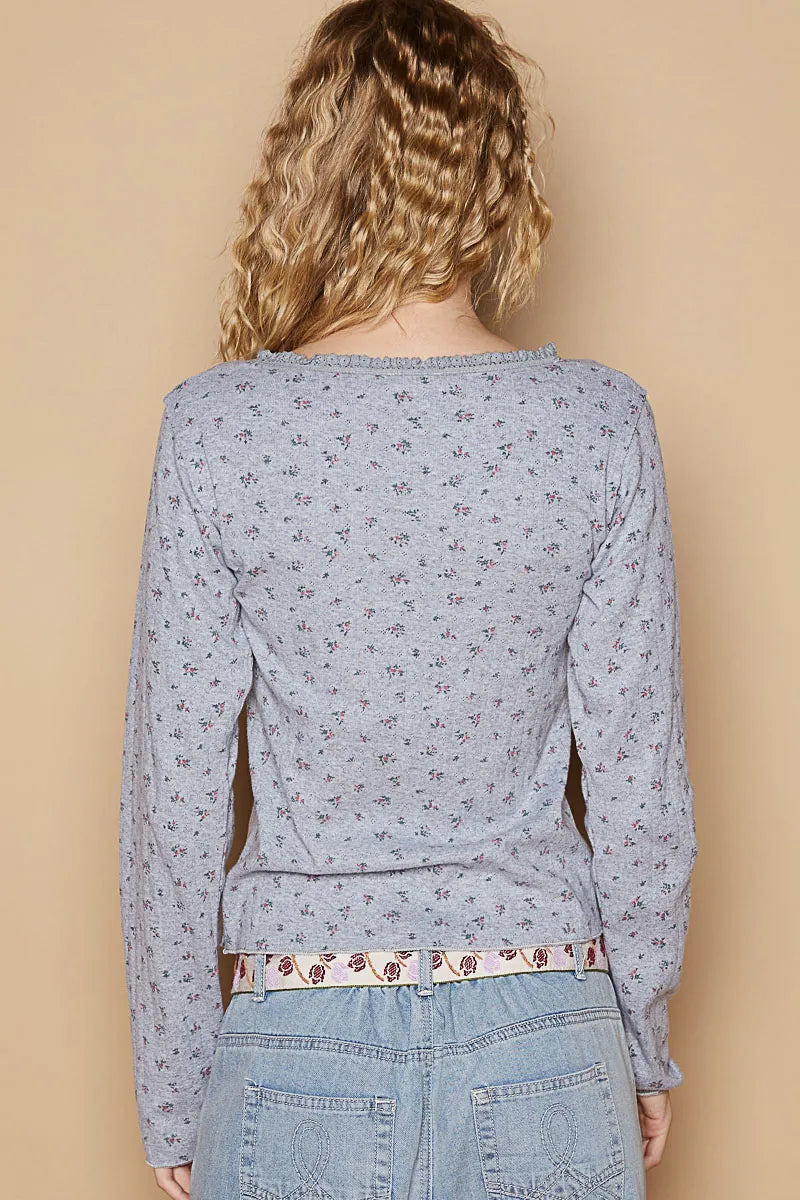 Image of POL Floral V-Neck Long Sleeve T-Shirt | Queeble.shop