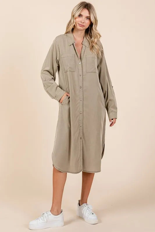 Image of Mittoshop Button Down Long Sleeve Shirt Dress | Queeble.shop