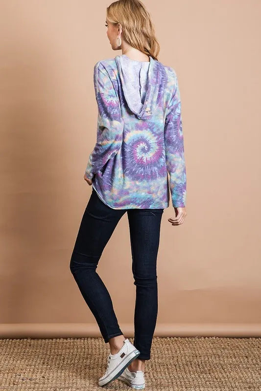 Image of BiBi Brushed Circular Tie Dye Print Terry Hoodie | Queeble.shop