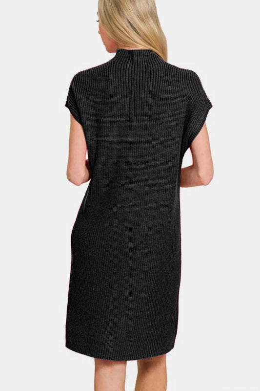 Image of Zenana Mock Neck Short Sleeve Sweater Dress | Queeble.shop