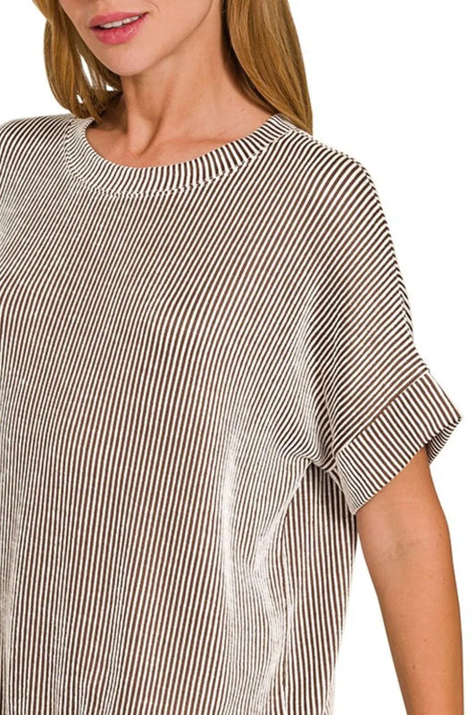 Image of Zenana Corded Rib Short Sleeve T-Shirt | Queeble.shop