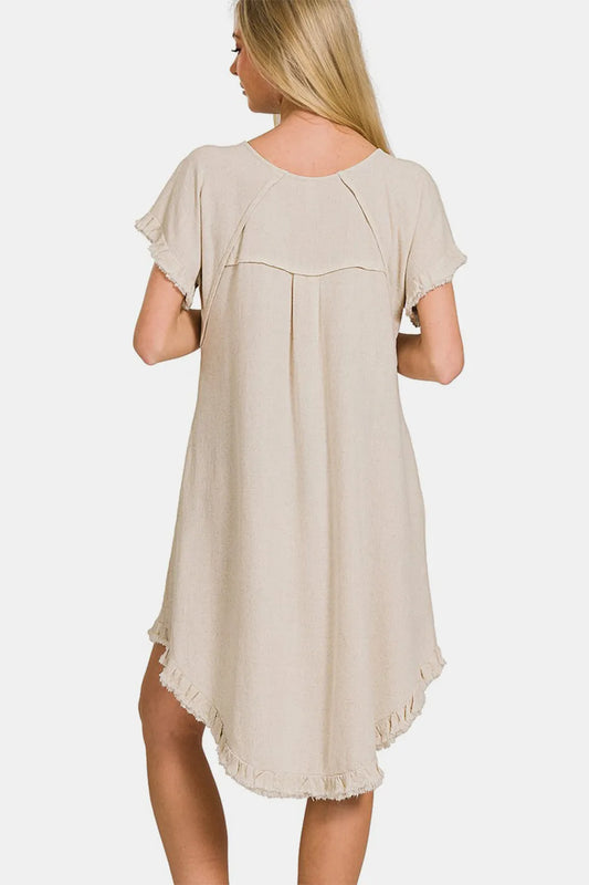 Image of Zenana Fringe Edge High Low Flowy Dress with Pockets | Queeble.shop