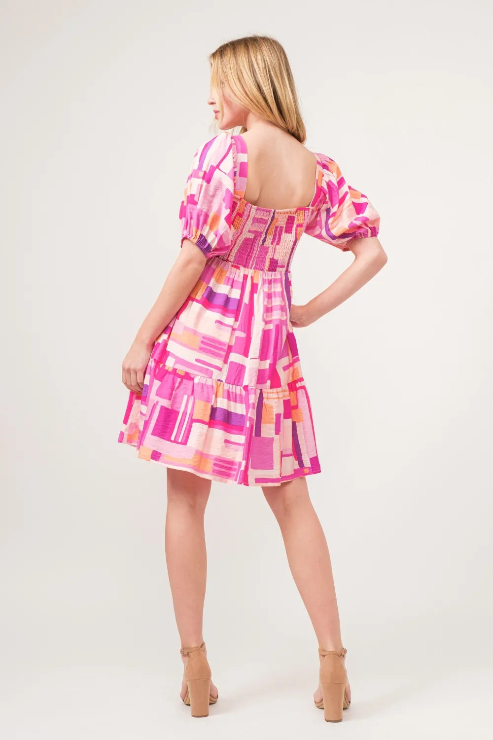 Image of And The Why Color Block Puff Sleeve Dress | Queeble.shop