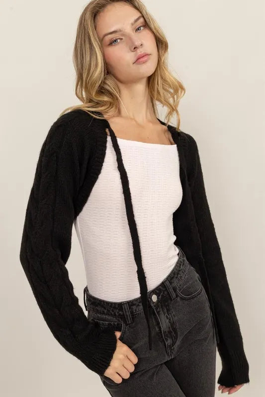 Image of HYFVE Cable-Knit Tie-Front Shrug | Queeble.shop