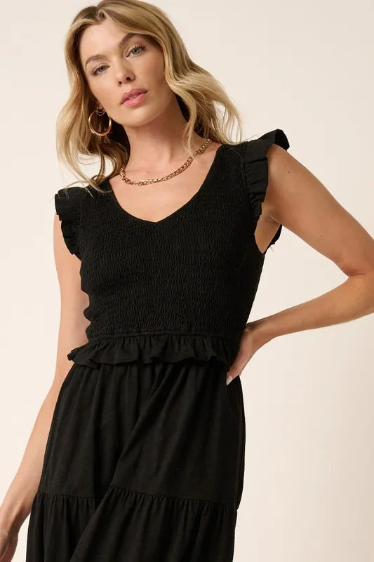 Image of Mittoshop Smocked Ruffled Tiered Midi Dress | Queeble.shop
