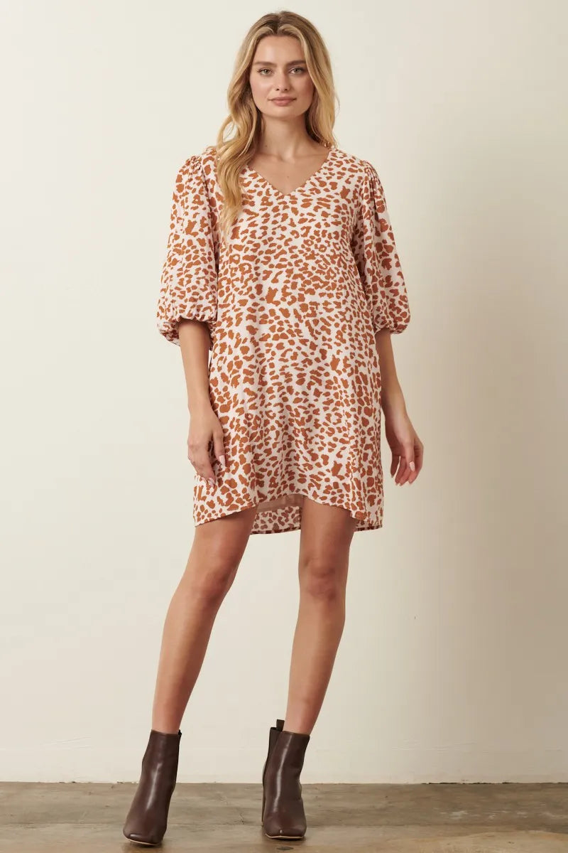 Image of Mittoshop Animal Print Puff Sleeve Mini Dress | Queeble.shop