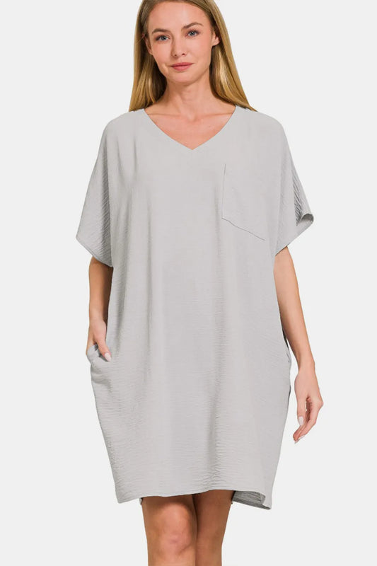 Image of Zenana V-Neck Tee Dress with Pockets | Queeble.shop