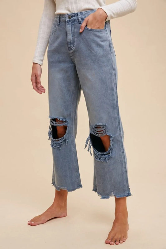 Image of Annie Wear Distressed Raw Hem Jeans | Queeble.shop
