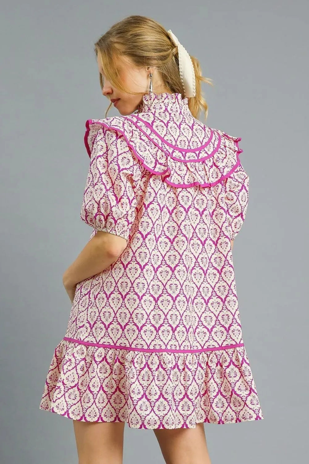 Image of Umgee Ruffled Printed Puff Sleeve Mini Dress | Queeble.shop