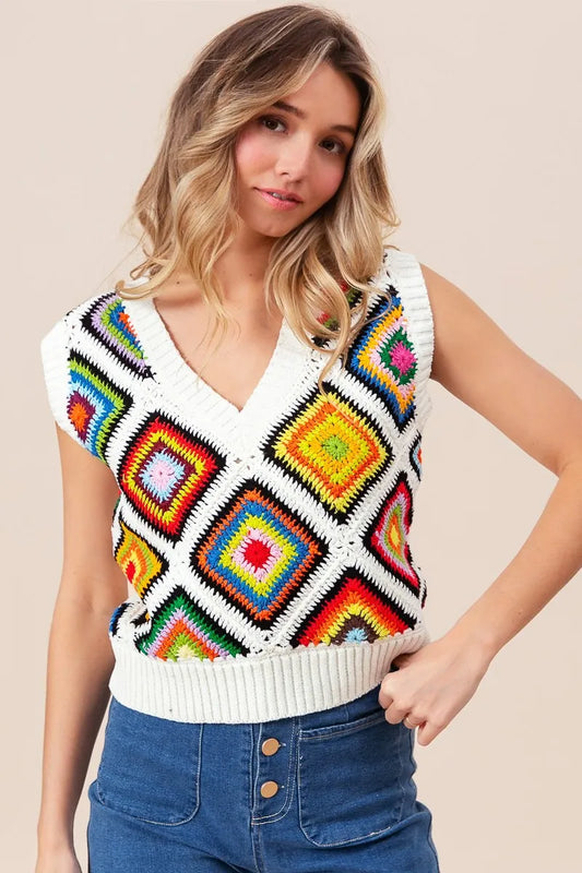 Image of BiBi Diamond Granny Square Sweater Vest | Queeble.shop